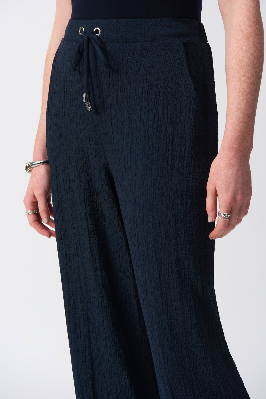 Joseph Ribkoff Midnight Blue Seersucker Wide Leg Pull-On Pants Style 251293