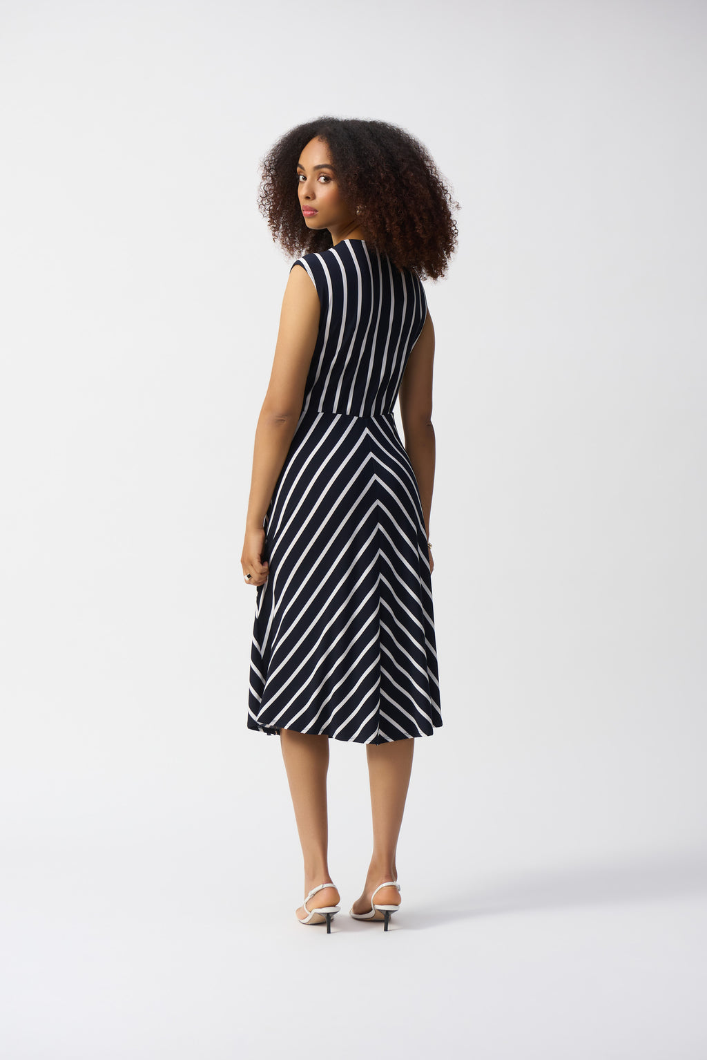 Joseph Ribkoff Midnight Blue/Vanilla Silky Knit Stripe Fit and Flare Dress Style 251295