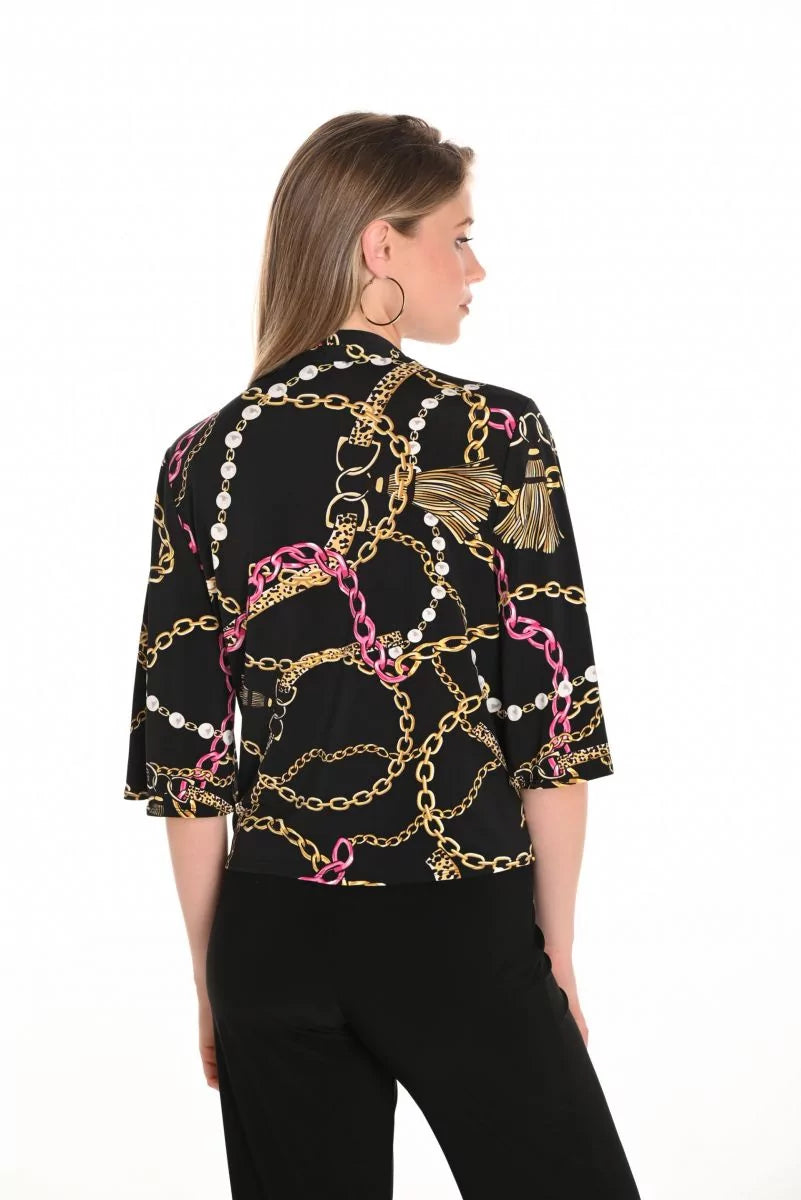 Frank Lyman Black/Pink Top with Chain Print and Tie Knot Style 251372