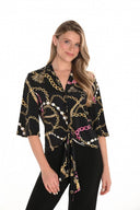 Frank Lyman Black/Pink Top with Chain Print and Tie Knot Style 251372