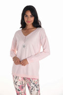 Frank Lyman Blush Embellished V-neck Pullover Style 251503