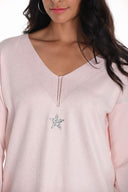 Frank Lyman Blush Embellished V-neck Pullover Style 251503