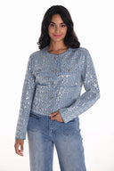 Frank Lyman Blue/Silver Sequin Cropped Jacket Style 251512