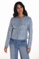 Frank Lyman Blue/Silver Sequin Cropped Jacket Style 251512