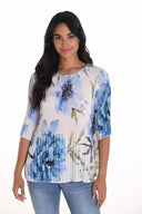 Frank Lyman Off-White/Blue Pleated Top with Floral Print Style 251603