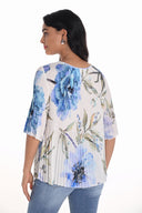 Frank Lyman Off-White/Blue Pleated Top with Floral Print Style 251603