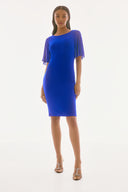 Joseph Ribkoff Royal Sapphire Silky Knit and Chiffon Sheath Dress Style 251721