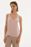 Joseph Ribkoff Sand Satin Sleeveless Top with Rhinestone Trim Style 251741