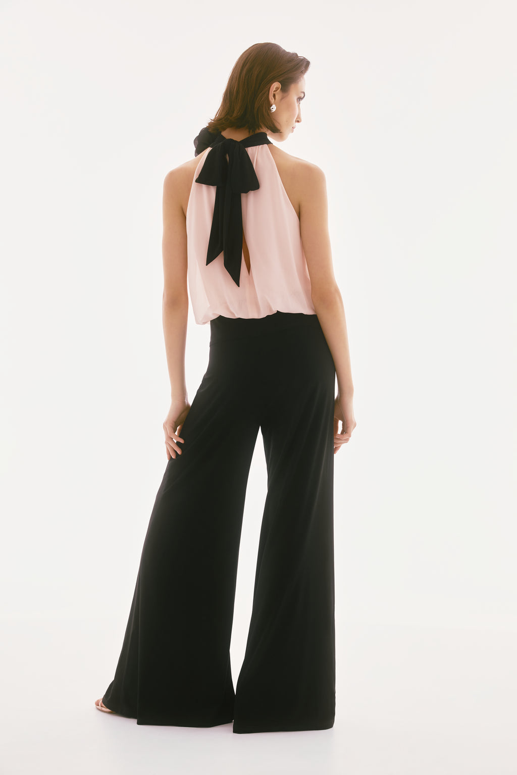 Joseph Ribkoff Black/Quartz Silky Knit and Chiffon Wide Leg Jumpsuit Style 251745