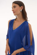 Joseph Ribkoff Royal Sapphire Chiffon and Silky Knit Layered Dress Style 251746