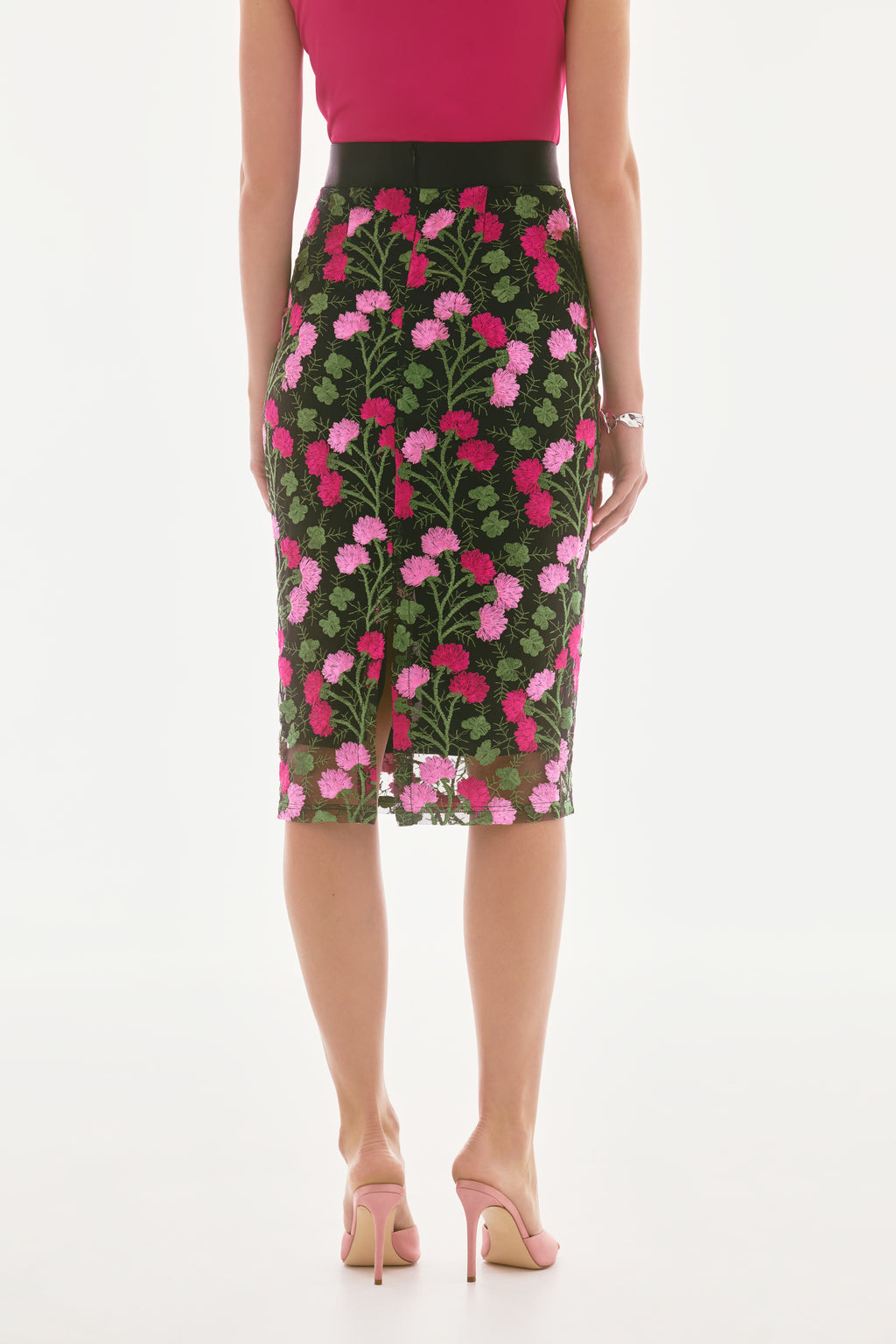 Joseph Ribkoff Black/Multi Floral Embroidered Pencil Skirt Style 251775