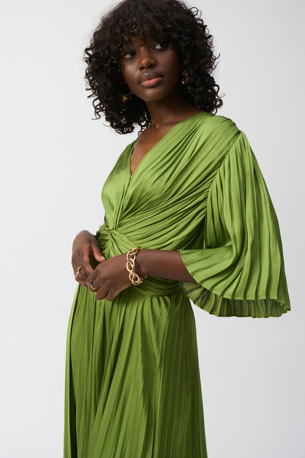 Joseph Ribkoff Greenery Pleated Satin Midi Dress Style 251903