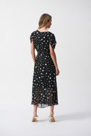 Joseph Ribkoff Black/Vanilla Chiffon Dot Print Wrap Dress Style 251907