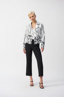 Joseph Ribkoff Vanilla/Black Faux Suede Floral Print Jacket Style 251910