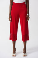 Joseph Ribkoff Sweater Knit Radiant Red Culotte Pant with Pointelle Detail Style 251915