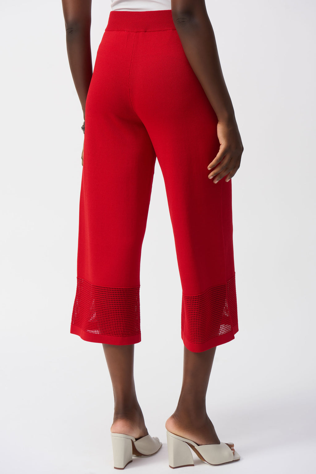 Joseph Ribkoff Sweater Knit Radiant Red Culotte Pant with Pointelle Detail Style 251915