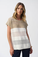 Joseph Ribkoff Vanilla/Gold Color Block Knit Pullover Style 251927