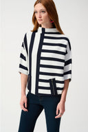 JOSEPH RIBKOFF MIDNIGHT BLUE/VANILLA STRIPE SWEATER KNIT PULLOVER STYLE 251933