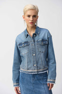 Joseph Ribkoff VIntage Blue Stretch Denim Jacket with Embroidery Style 251953