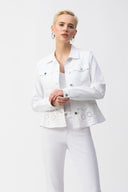 Joseph Ribkoff White Stretch Denim Peplum Jacket Style 251964