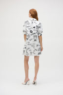 Joseph Ribkoff Vanilla/Black Poplin Conversational Print A-Line Dress Style 252019