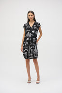 Joseph Ribkoff Black/Vanilla Silky Knit Conversational Print Cocoon Dress Style 252025