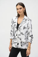 Joseph Ribkoff Vanilla/Black Silky Knit Conversational Print Straight Blazer Style 252042