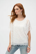 Joseph Ribkoff Off-White Embroidered Georgette Boxy Top Style 252069