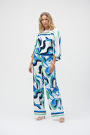 Joseph Ribkoff Vanilla/Multi Woven Abstract Print Wide-Leg Pants Style 252084