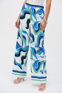 Joseph Ribkoff Vanilla/Multi Woven Abstract Print Wide-Leg Pants Style 252084