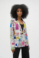 Joseph Ribkoff Multi Silky Knit Word Print Fitted Blazer Style 252088