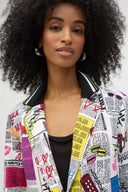 Joseph Ribkoff Multi Silky Knit Word Print Fitted Blazer Style 252088