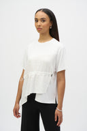 Joseph Ribkoff Vanilla Jersey And Seersucker Asymmetrical Top Style 252117