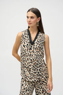 Joseph Ribkoff Beige/Black Animal Print Woven Sleeveless Top Style 252118