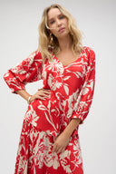 Joseph Ribkoff Red/Cream Floral Print Straight Top Style 252119