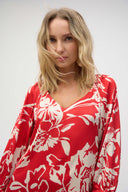 Joseph Ribkoff Red/Cream Floral Print Straight Top Style 252119