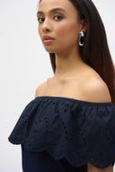 Joseph Ribkoff Midnight Blue Eyelet Lace Off-Shoulder Top Style 252134