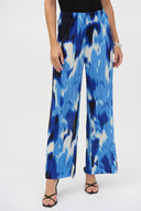 Joseph Ribkoff Blue/Vanilla Pleated Novelty Tropical Print Wide-Leg Pants Style 252138