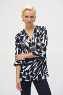 Joseph Ribkoff Vanilla/Midnight Blue Silky Knit Tropical Fit and Flare Tunic Style 252157