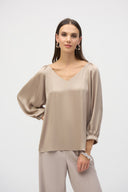 Joseph Ribkoff Dune Satin V-Neck Straight Top Style 252165