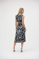 Joseph Ribkoff Vanilla/Midnight Blue Silky Knit Abstract Print Fit and Flare Dress Style 252199