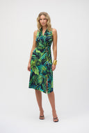 Joseph Ribkoff Midnight Blue/Multi Silky Knit Tropical Print Fit and Flare Dress Style 252203