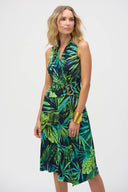 Joseph Ribkoff Midnight Blue/Multi Silky Knit Tropical Print Fit and Flare Dress Style 252203