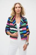 Joseph Ribkoff Black/Multi Stripe Print Short Boxy Blazer Style 252215