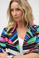 Joseph Ribkoff Black/Multi Stripe Print Short Boxy Blazer Style 252215