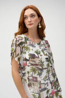 Joseph Ribkoff Vanilla/Multi Chiffon Conversational Print Poncho Top Style 252228