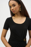 Joseph Ribkoff Black Silky Knit Fitted Top With Buckle Detail Style 252230