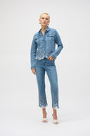 Joseph Ribkoff Denim Medium Blue Stretch Jacket With Embroidery Style 252911