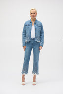 Joseph Ribkoff Denim Medium Blue Stretch Jacket With Embroidery Style 252911