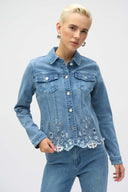 Joseph Ribkoff Denim Medium Blue Stretch Jacket With Embroidery Style 252911